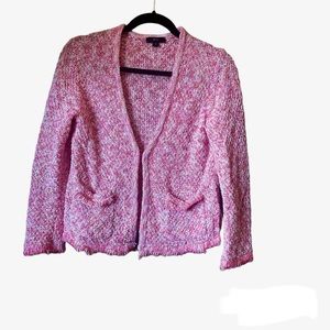 J.Crew Knitted Cardigan Sweater Heather Red White Fringe Pockets Size Small